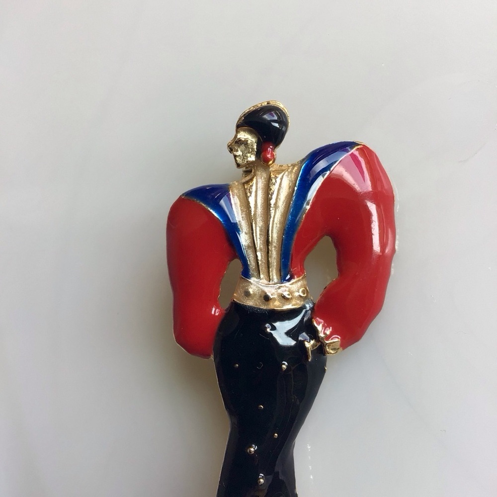 Vintage Red and Blue Elegant Figure Brooch - Picture 2 of 4